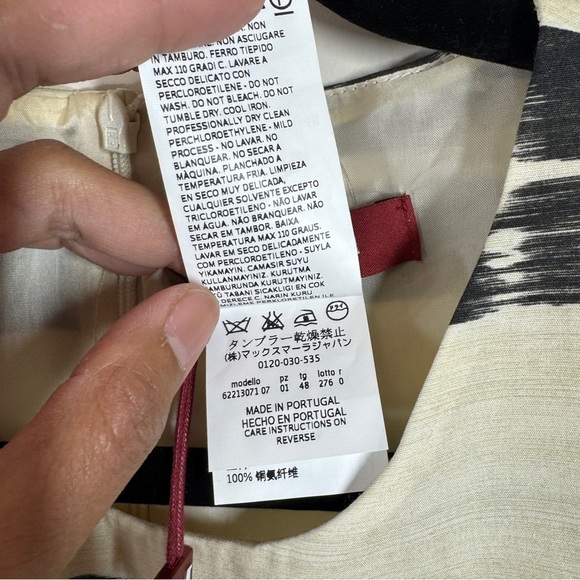 MaxMara Studio Ivory Black Scratched Stripe Print Sleeveless Dress  Size 48 - Picture 5 of 16